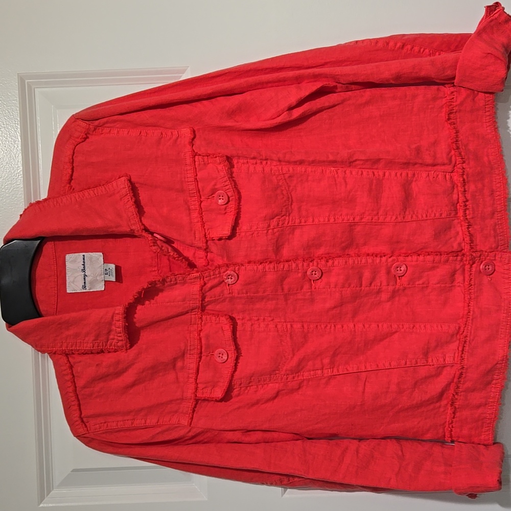 TOMMY BAHAMA TWO PALMS LINEN RAW EDGE JACKET PARADISE PINK SMALL - Picture 6 of 15